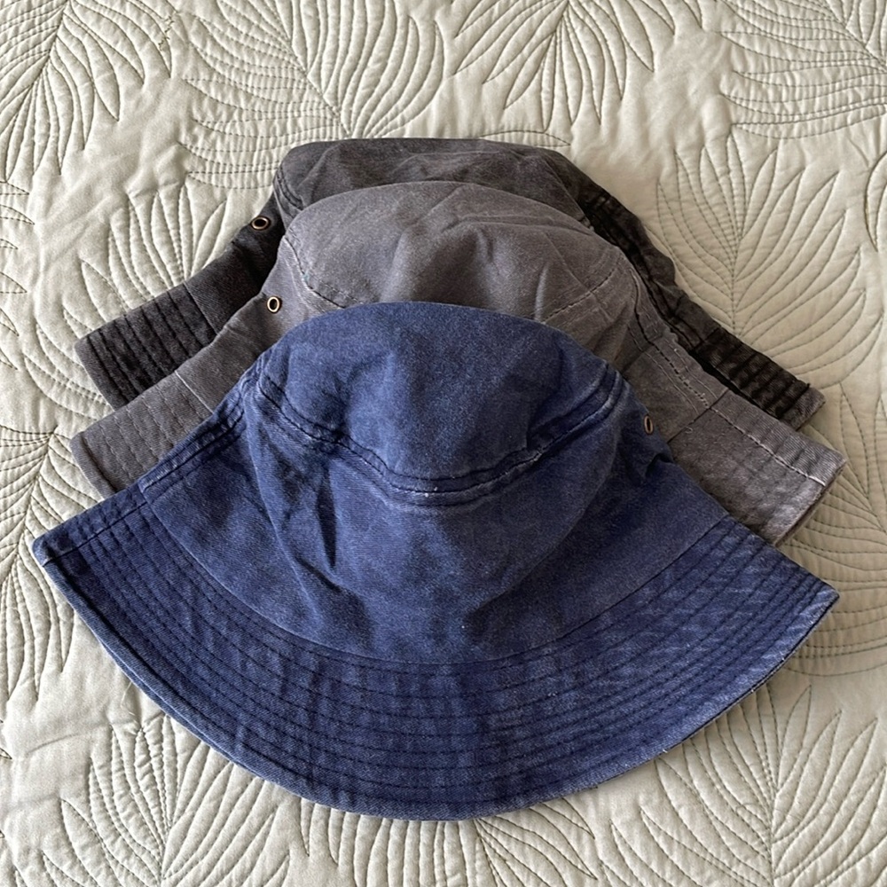 NWOT Bucket hats, navy, gray and dark gray, sold as a set of 3